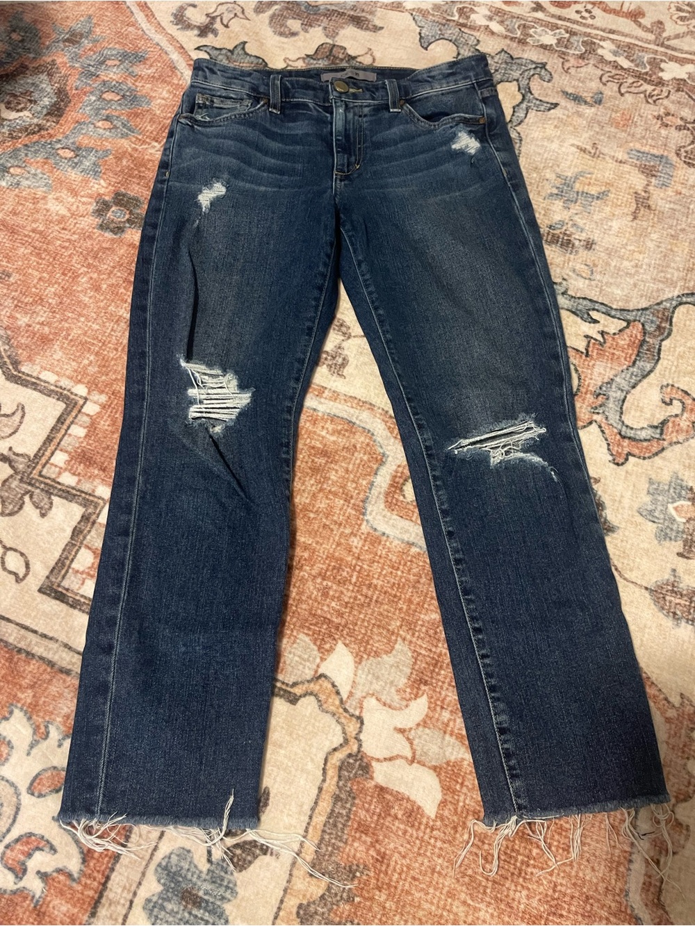 Joe's Jeans Dark Wash Straight Leg Distressed Denim